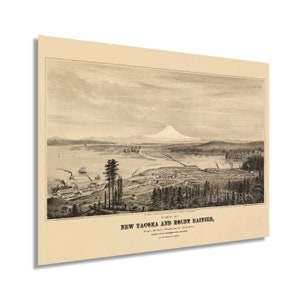 1878 Tacoma Washington Map - Vintage Tacoma Poster - Tacoma & Mount Rainier Puget Sound Washington Map - Old Tacoma Wall Art Bird&#39;s Eye View