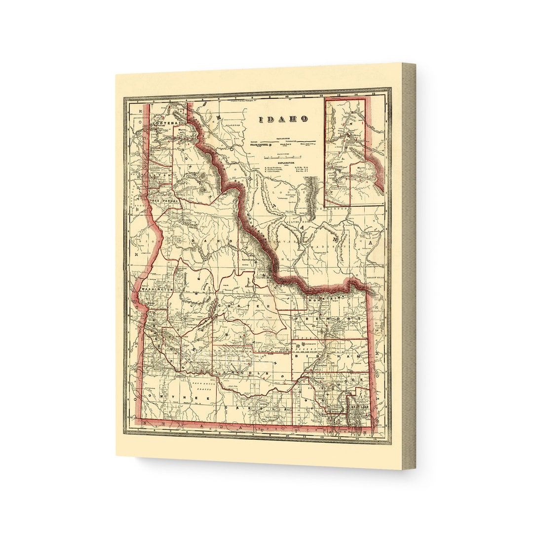 1896 Idaho State Map Canvas Art - Canvas Wrap Vintage Idaho Map ...