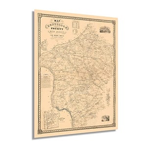 1851 Hunterdon County New Jersey Map - Vintage Wall Map of New Jersey Poster - Old Hunterdon County NJ Map Wall Art Poster Print