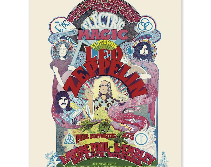 1971 Led Zeppelin Poster Matte - Vintage Poster of Led Zeppelin United Kingdom Concert Tour - Led Zeppelin Wall Art Poster