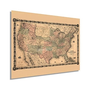1861 United States Military Map - Vintage Map of the US - History Map of Civil War of USA  - Old Colton&#39;s US Civil War Map Wall Art Poster