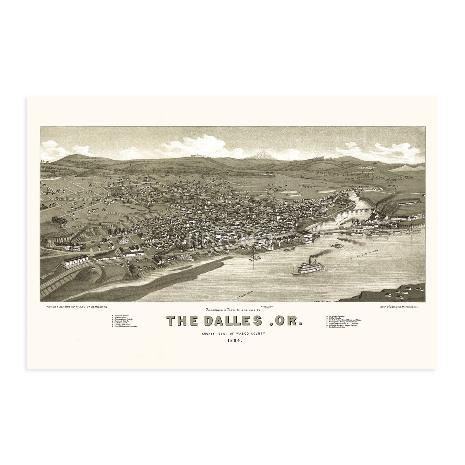1884 the Dalles Oregon Map Old the Dalles Wasco County Map - Etsy