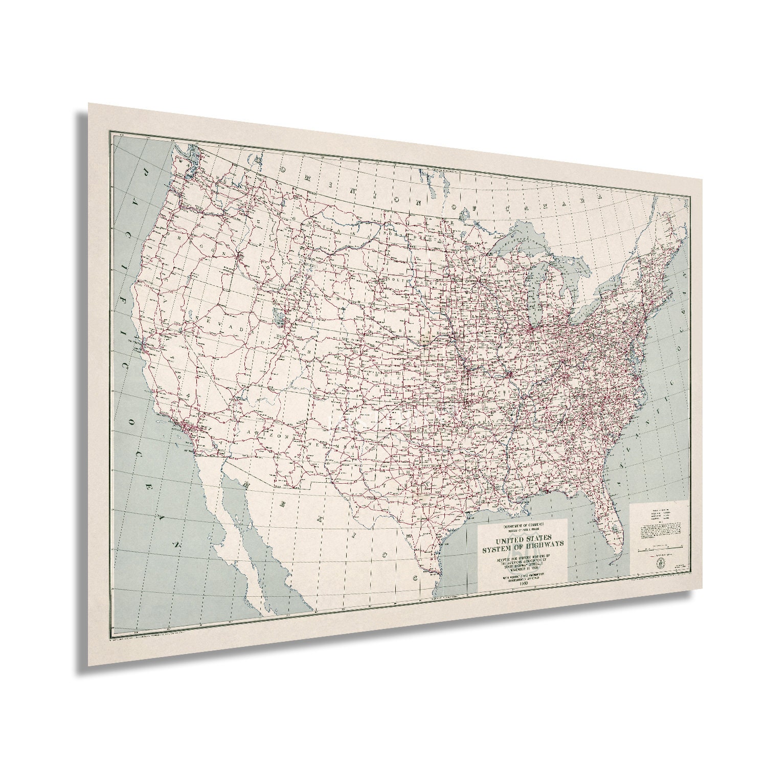 ワンピなど最旬ア！ - Highways of System Map States United 1950 Old the of Map 洋書