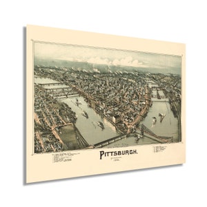 1902 Pittsburgh Pennsylvania Map Poster - Vintage Pittsburgh Map Art - Panoramic Bird&#39;s Eye View of Pittsburgh Wall Art - Map of Pittsburgh