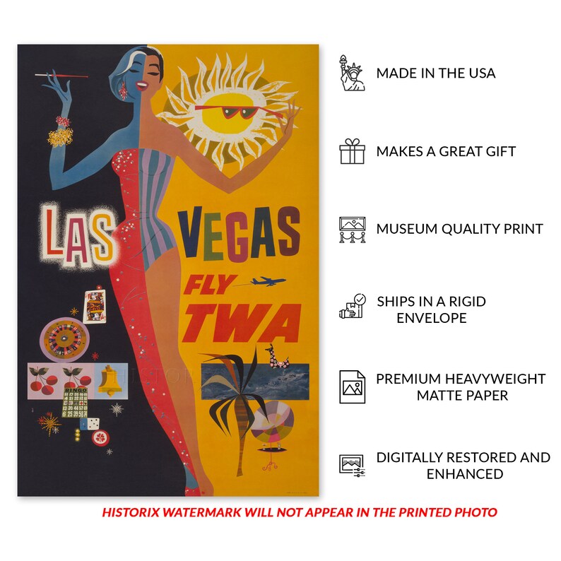 1960 Las Vegas Travel Poster Print Vintage Airline Poster of Etsy