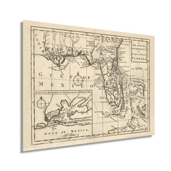 1763 East &amp; West Florida Map Vintage Map Wall Art A Map of - Etsy