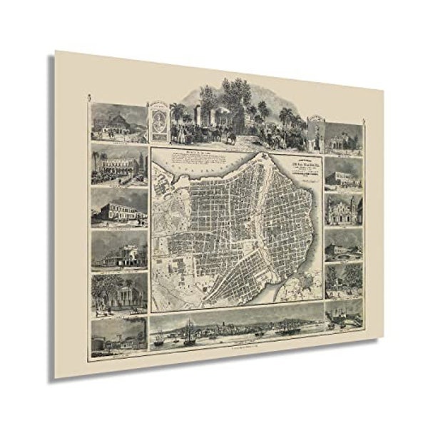 1849 Havana Cuba Map - Old Map of Havana Cuba with House Numbers - History Map of Cuba Wall Art Poster