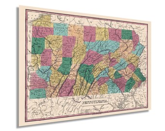 Restoration Hardware Home Deco Style Old Wall Giclee Reproduction. PA 1902 Fayette Co. Pennsylvania Map of Point Marion