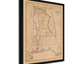 1819 Alabama Map - Framed Vintage Alabama Map - History Map of Alabama Poster - Old Alabama Wall Art Print