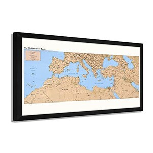 1998 Mediterranean Map - Framed Vintage Map of the Mediterranean  - Old Mediterranean Map- Restored Mediterranean Basin Map Wall Art Poster