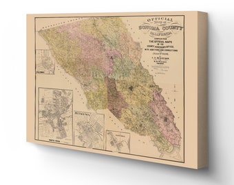 1900 Sonoma California Map - Canvas Wrap Vintage Sonoma CA Map - Old Sonoma County California Wall Art Poster Print
