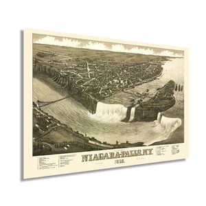 Carte des chutes du Niagara de 1882 - Ancienne carte des chutes du Niagara - Carte historique des chutes du Niagara, NY - Poster d'art mural Vue à vol d'oiseau des chutes du Niagara 24x36 Inch