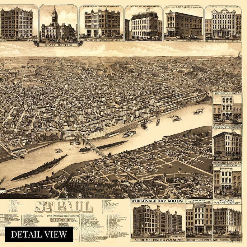 St Paul Minnesota Wall Art St Paul Minnesota Vintage Map Old St Paul Map 1883 Saint Paul Minnesota Map Poster Ramsey County MN