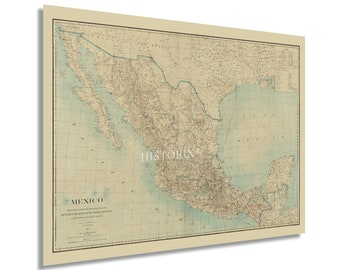 1900 Mexico Map Poster - Vintage Mapa de Mexico Wall Art - History Map of Mexico Poster - Old  Mexico Wall Map