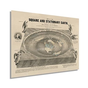 1893 Flat Earth Map of the World - Old Map of the Square and Stationary Earth - World Map History Wall Art Poster