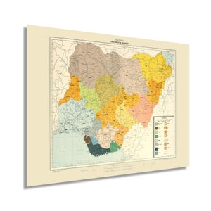 1967 Nigeria Map - Map of Nigeria Languages & Dialects - Old Republic of Nigeria Wall Art - History Map of Nigeria Wall Art Poster Print