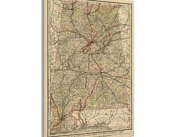 1888 Map of Alabama - Vintage Map of Alabama Wall Art - Railroad Map of Alabama Poster - State of Alabama Decor - Alabama Old Map Wall Decor
