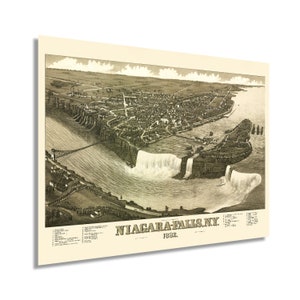 Carte des chutes du Niagara de 1882 - Ancienne carte des chutes du Niagara - Carte historique des chutes du Niagara, NY - Poster d'art mural Vue à vol d'oiseau des chutes du Niagara 18x24 Inch