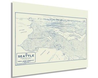 Carte de Seattle, Washington, 1925 - art mural carte de Seattle vintage - poster vintage de Seattle - carte murale vue aérienne de Seattle poster