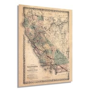 1876 Map of California - Vintage Map Wall Art - Map of California Poster - Southern Pacific Railroad Railway - Old Map of California