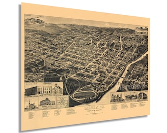 1887 Macon Georgia Map - Vintage Macon GA Wall Art Poster - Old Macon Georgia Map - Historic Bird's Eye View of Macon Bibb County GA Poster