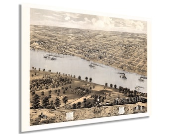 1869 Jefferson City Missouri Map - Vintage Jefferson City Wall Art - Old Jefferson City Map - Historic Bird's Eye View of Jefferson City MO