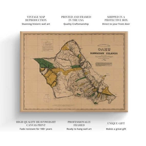 1881 Oahu Hawaii Map Art - Canvas Wrap Vintage Map of Oahu