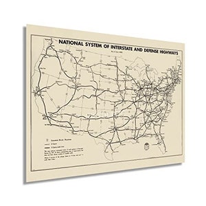 1958 Map of the United States National System of Interstate & Defense Highways - History Map of USA Poster - Old Map of USA Wall Art