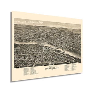 1880 Rockford Illinois Map Poster - Map of Rockford Wall Art - Rockford IL Map History - Old Rockford Map of Illinois Wall Art Poster Print