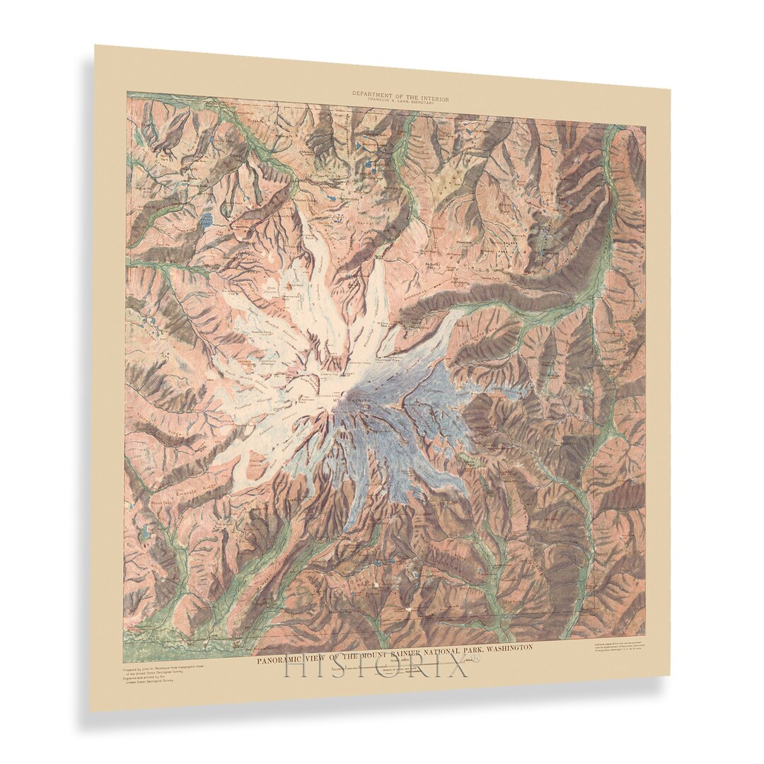 1914 Mount Rainier National Park Map Print - Old Panoramic View of Mt Rainier National Park Map ...