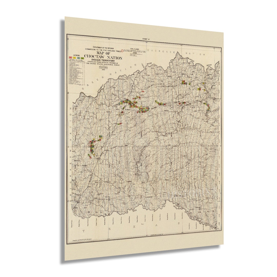 1900 Choctaw Nation Indian Territory Map Vintage Map of Choctaw Indian