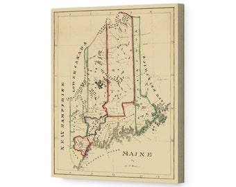 1820 Maine Map Canvas Art - Canvas Wrap Vintage Maine Map Art  - Historic Map of Maine - Restored ME Map  Wall Art Poster  Print