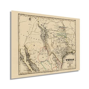 1846 Texas Map - Texas Vintage Map - Old Poster Map of Texas State - History Map of Texas - Restored Texas Wall Art Poster Print