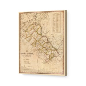1831 Bucks County Map Canvas Art - Canvas Wrap Vintage Bucks County Pennsylvania Map- Old Bucks County Pennsylvania Map Wall Art Poster