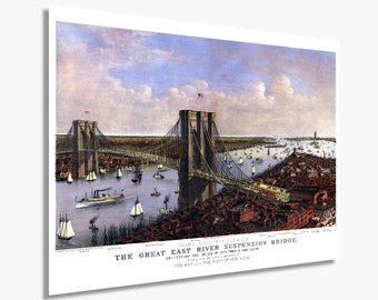 1885 New York Brooklyn Bridge Wall Art - Vintage Brooklyn Bridge Wall Art Color - Wall Art Brooklyn Bridge Poster - Brooklyn Bridge Print