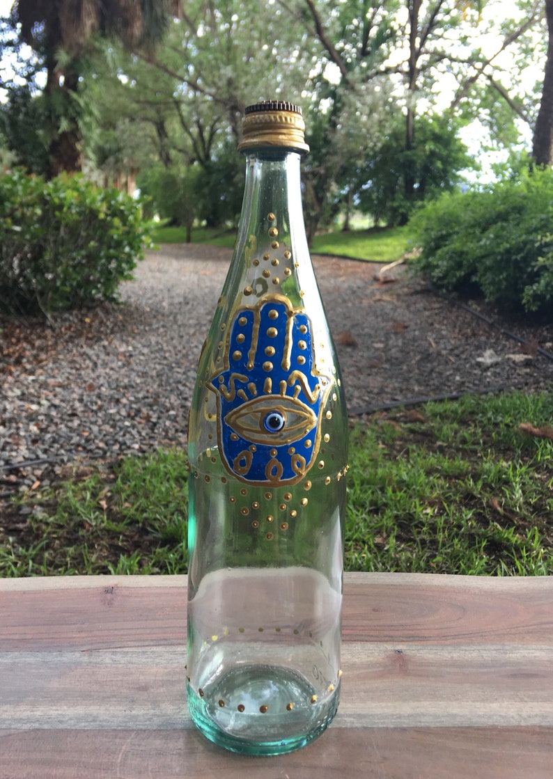 Middle Eastern Style Hamsa reusable glass bottles