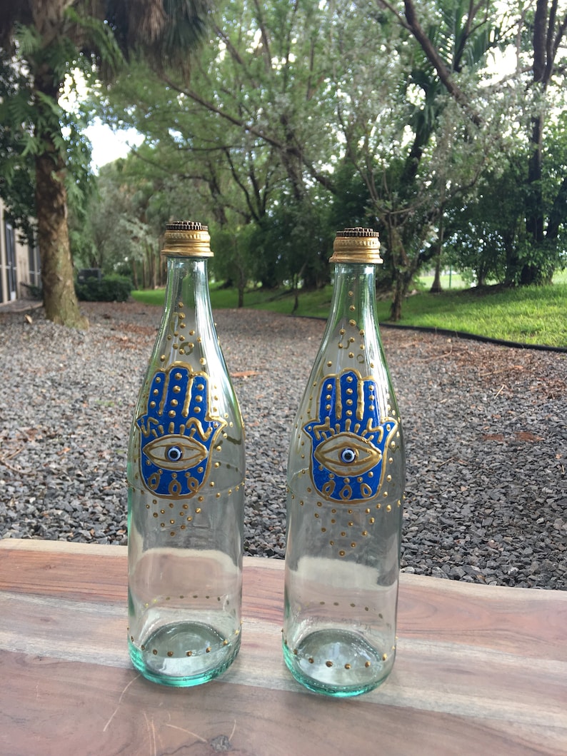Middle Eastern Style Hamsa reusable glass bottles