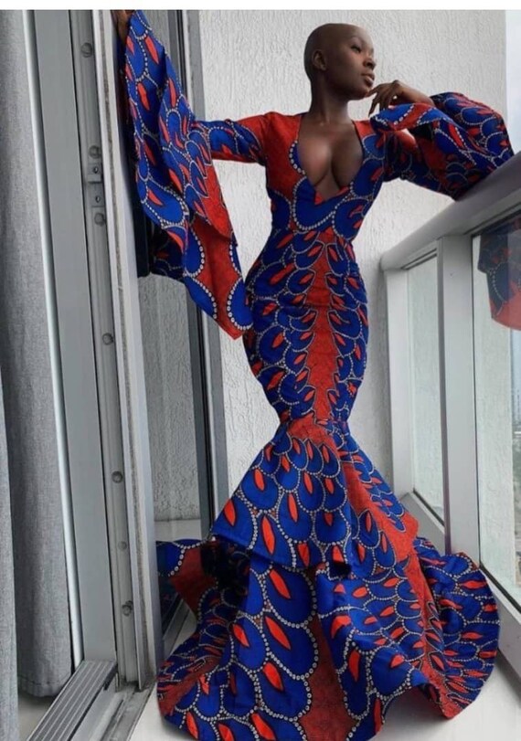 african print mermaid prom dress