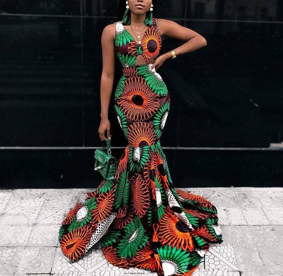 african print mermaid dress
