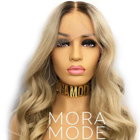 Caucasian Full Lace Wig Long Blonde Dark Root Human Hair Wig Etsy