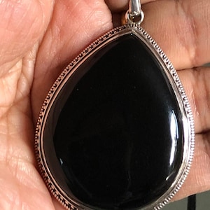Handmade Onyx Silver Pendant: Large Teardrop Gemstone
