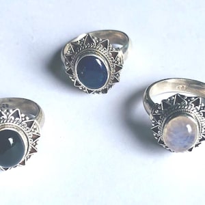 Handmade silver rings, Rainbow moonstone, Lapis lazuli, onyx gemstone beautiful and dainty.