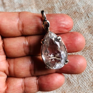 Handmade Silver Clear Quartz Pendant: Chakra Balancing Gemstone