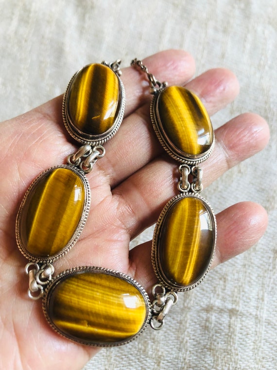 Large and Beautiful Tiger eye and silver necklace - image 8