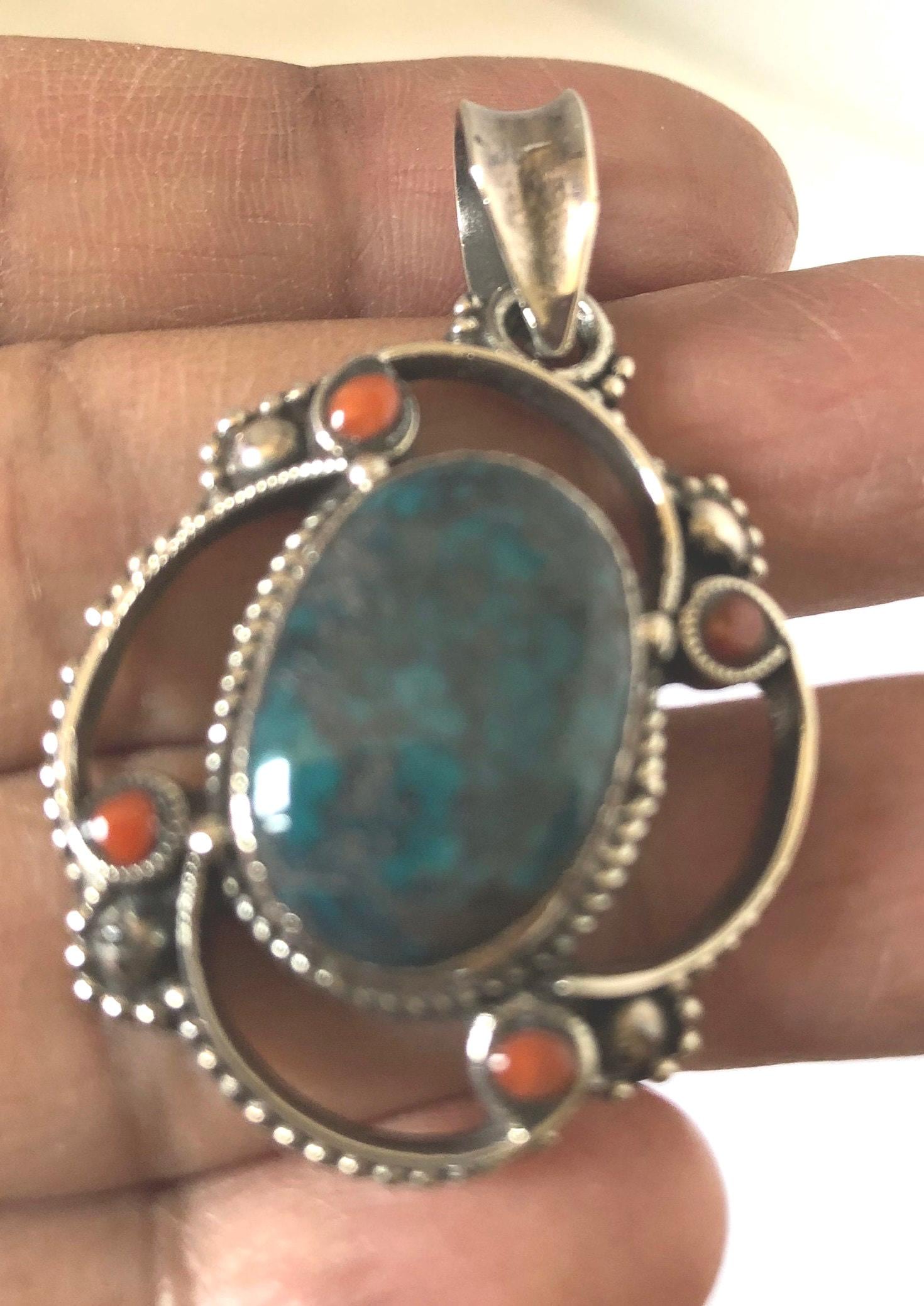チベットの古いトルコ石/珊瑚/手作りのスターリングシルバー