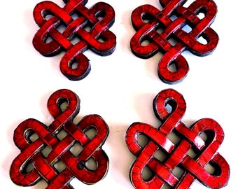 Wood and inlaid used and old Pata or endless knots auspicious wall hanging/ handmade