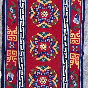 手織りチベット曼荼羅ラグ：ヴィンテージネパールカーペット（3 x 6