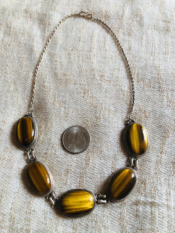 Large and Beautiful Tiger eye and silver necklace - image 5