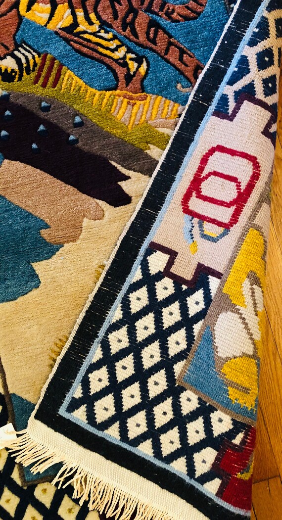 Handmade Tibetan Tiger Rug: Pure Sheep Wool, Hand-knotted 3x6 Ft