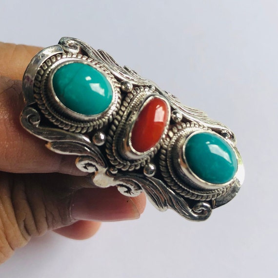 Tibetan traditional saddle handmade silver Ring - image 5